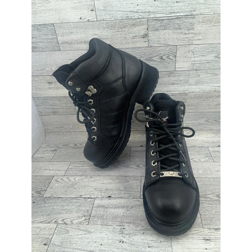 Thorogood Black Leather Lace Up Ankle Work Boots Mens 7.5‎ Wide Womens 9.5 Wide